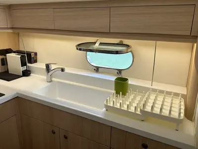 Galley of Margo, a Princess Yachts Princess 470 motorboat at Piraeus, Greece