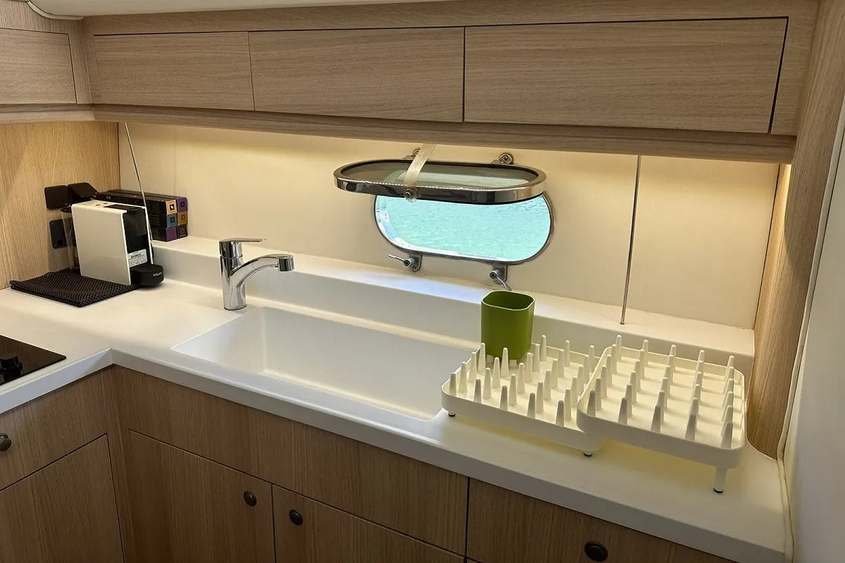 Galley of Margo, a Princess Yachts Princess 470 motorboat at Piraeus, Greece