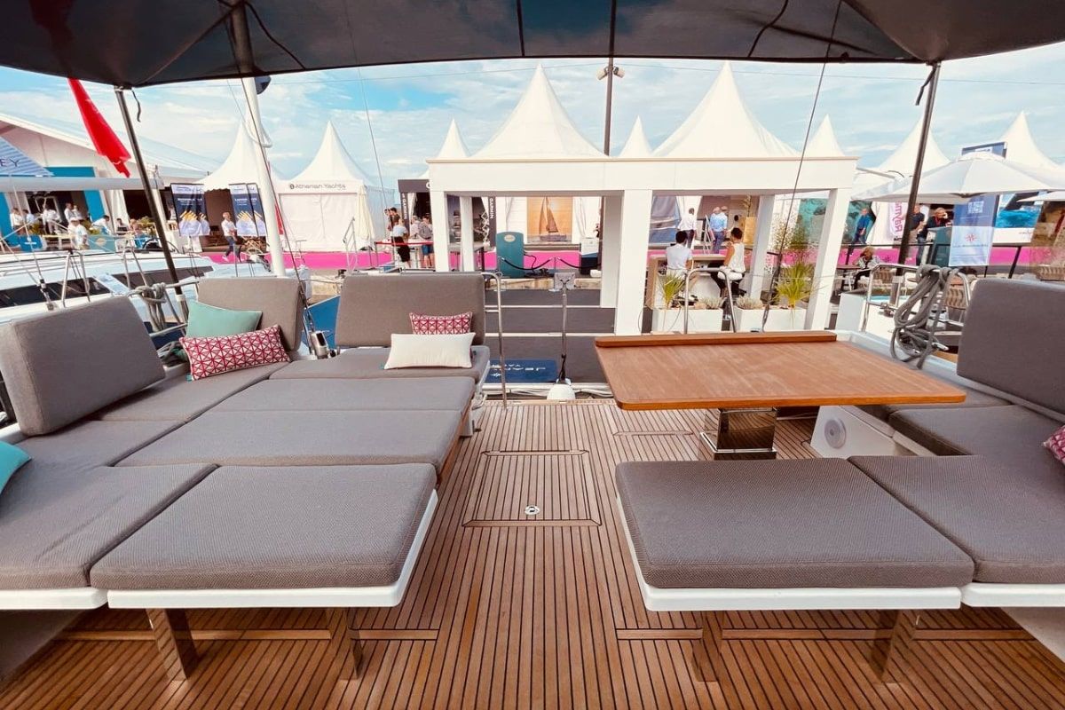 Deck of Marina, a Jeanneau 55 sailboat at Salerno, Italy
