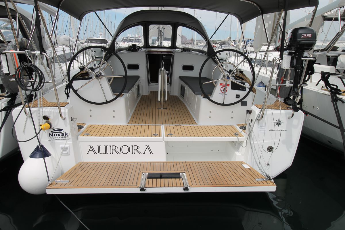 Exterior view of Aurora, a Jeanneau Sun Odyssey 380 sailboat at Grad Biograd na Moru, Croatia