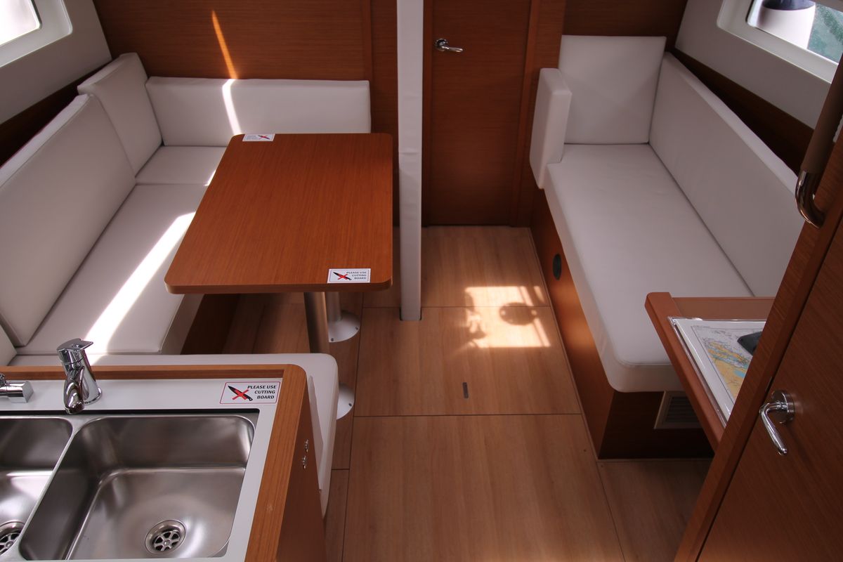Salon of Aurora, a Jeanneau Sun Odyssey 380 sailboat at Grad Biograd na Moru, Croatia