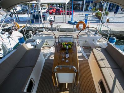 Cockpit of Messenger, a Jeanneau 57 sailboat at Athens, Greece