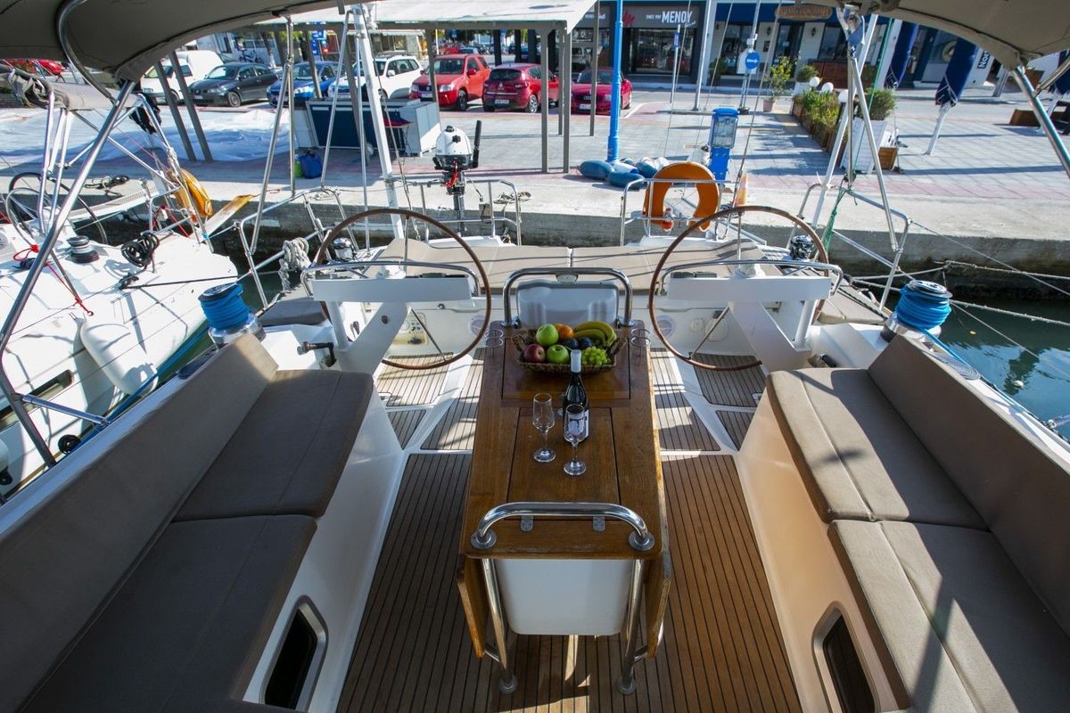 Cockpit of Messenger, a Jeanneau 57 sailboat at Athens, Greece
