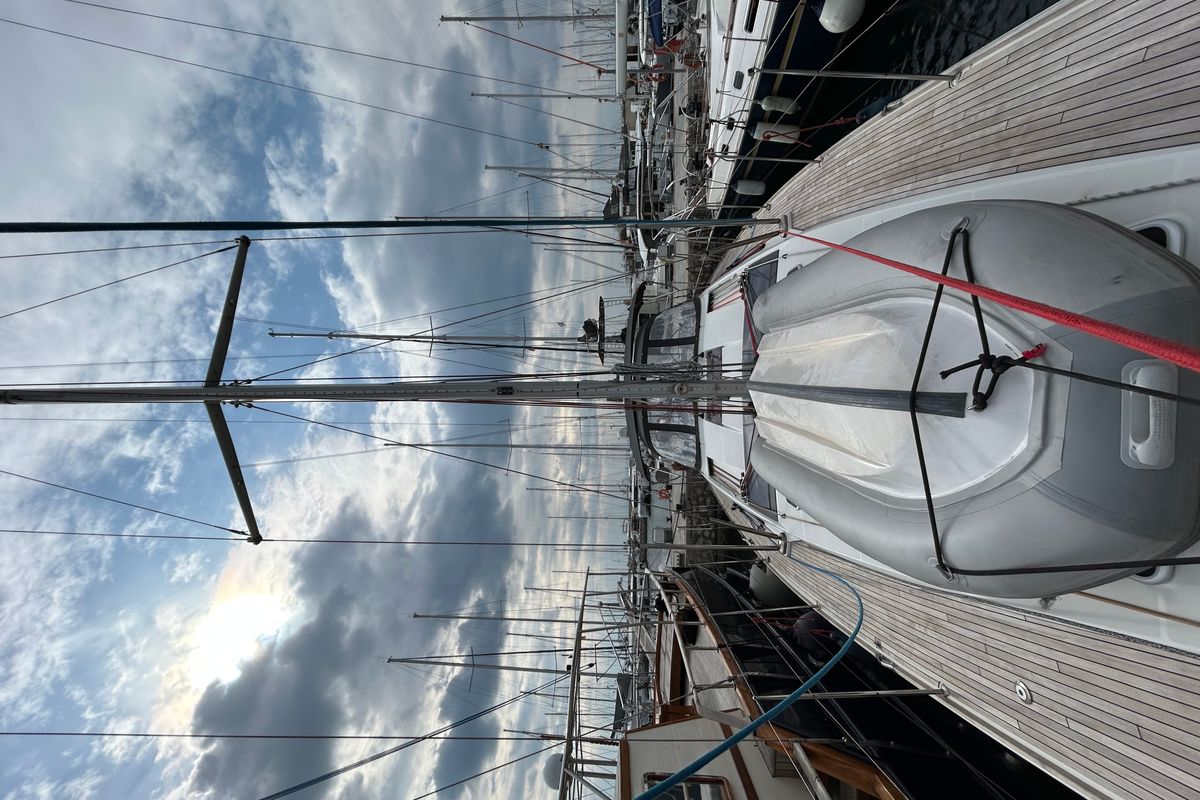 Deck of Messenger, a Jeanneau 57 sailboat at Athens, Greece