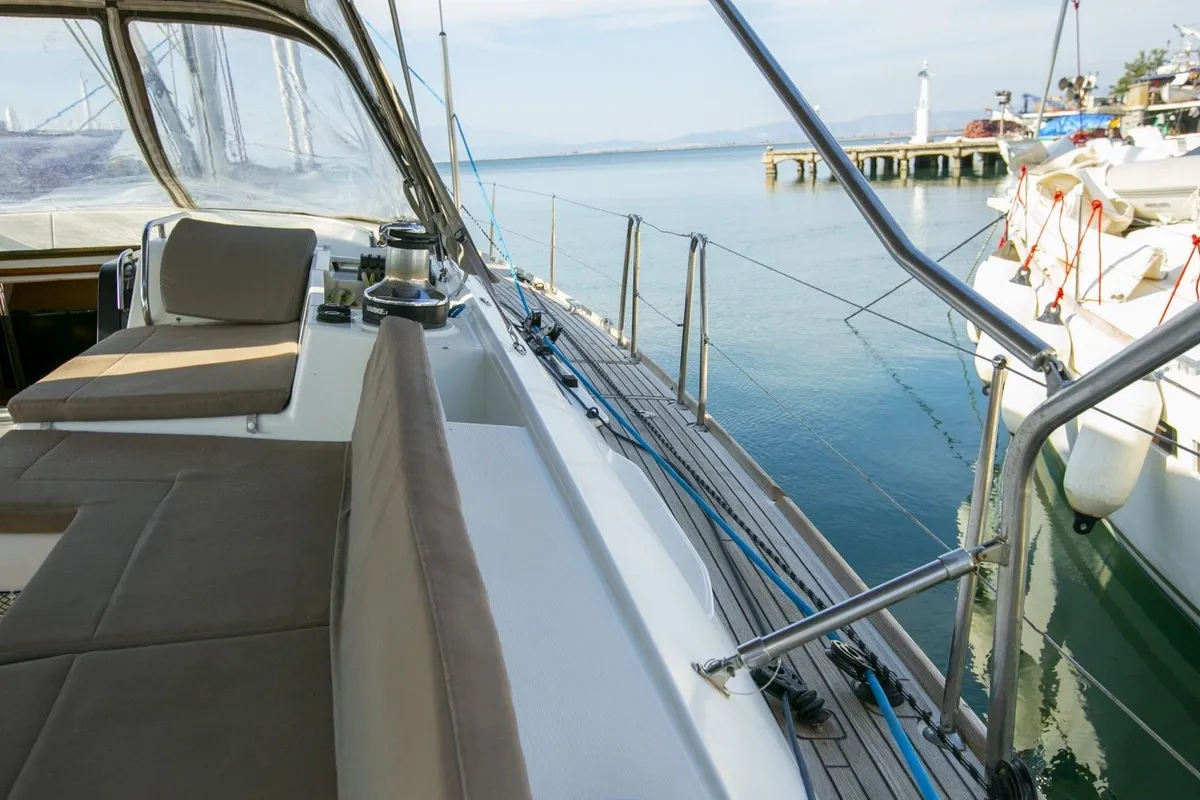 Deck of Messenger, a Jeanneau 57 sailboat at Athens, Greece