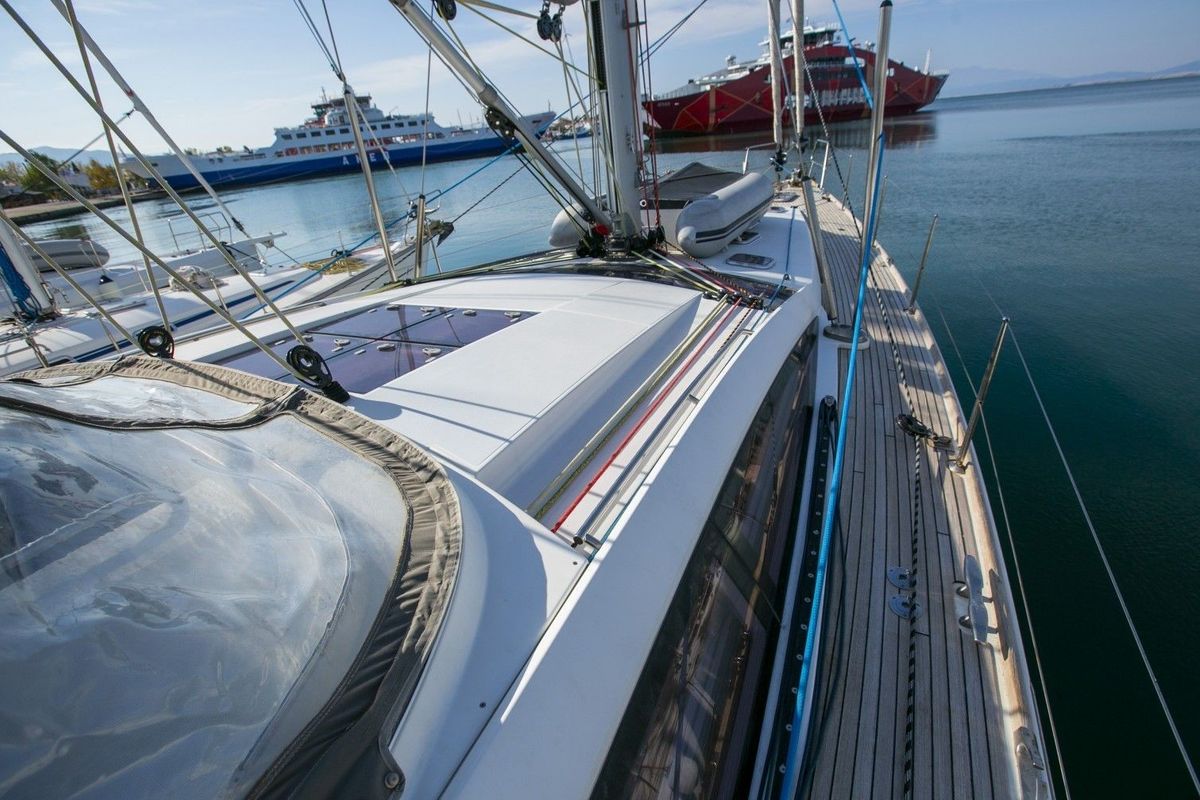 Deck of Messenger, a Jeanneau 57 sailboat at Athens, Greece