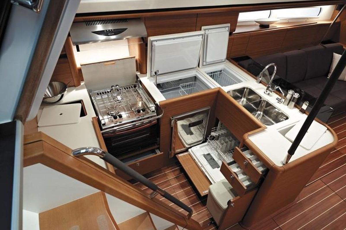 Galley of Messenger, a Jeanneau 57 sailboat at Athens, Greece