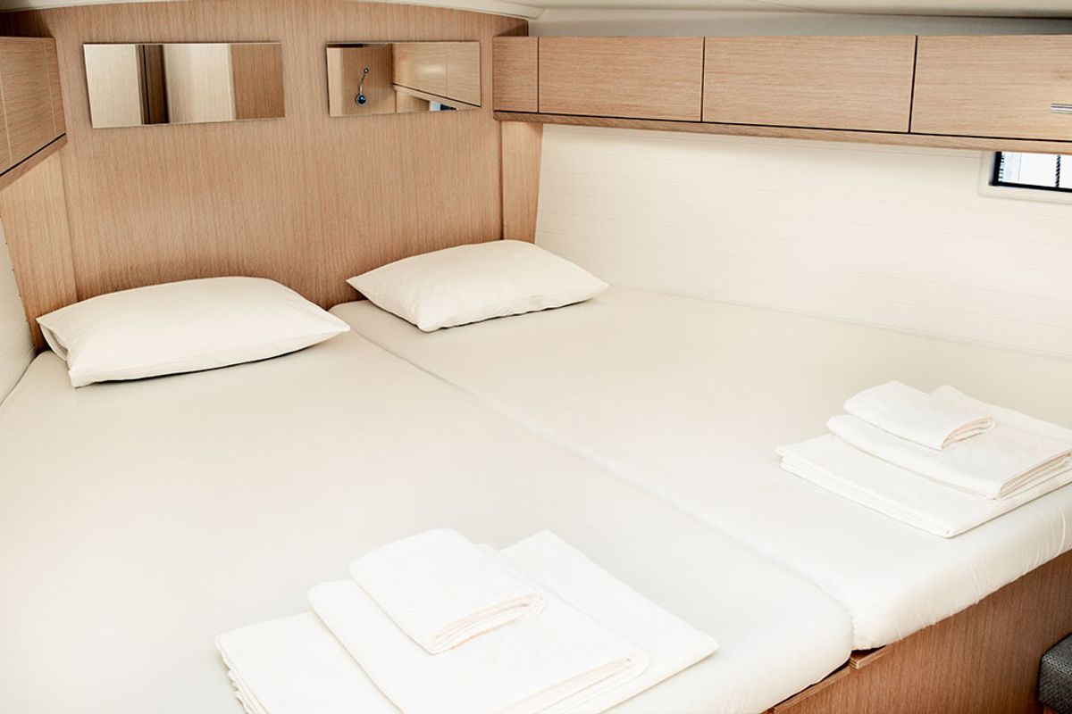 Cabin on Barcelona, a Bavaria Cruiser 46 sailboat at Fethiye, Turkey