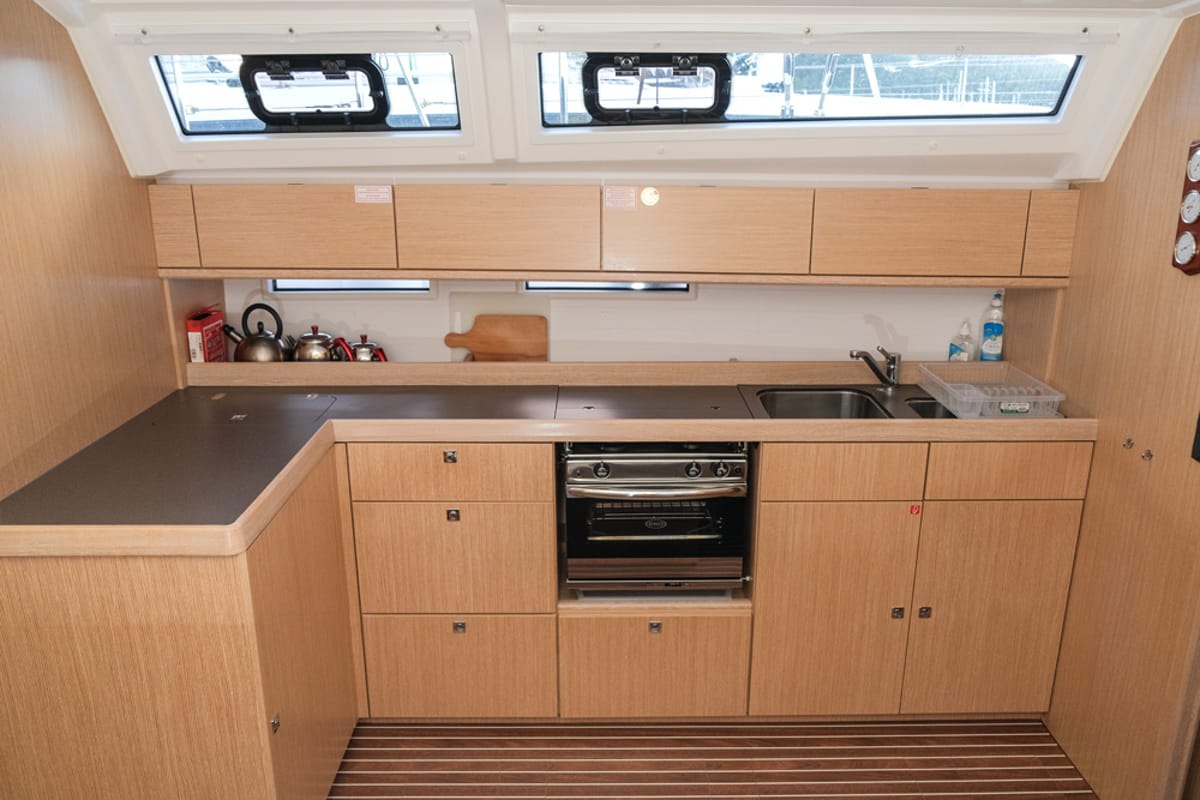 Galley of Barcelona, a Bavaria Cruiser 46 sailboat at Fethiye, Turkey