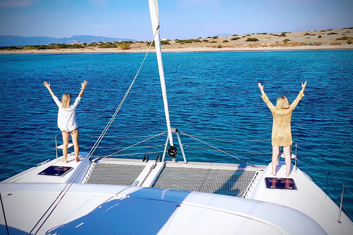 Deck of Aktis, a Lagoon 42 catamaran at Athens, Greece