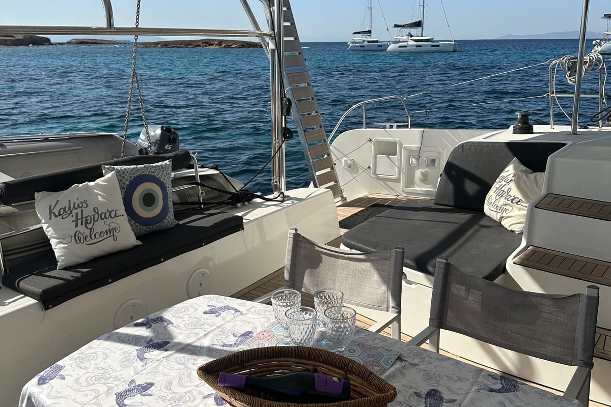 Deck of Aktis, a Lagoon 42 catamaran at Athens, Greece