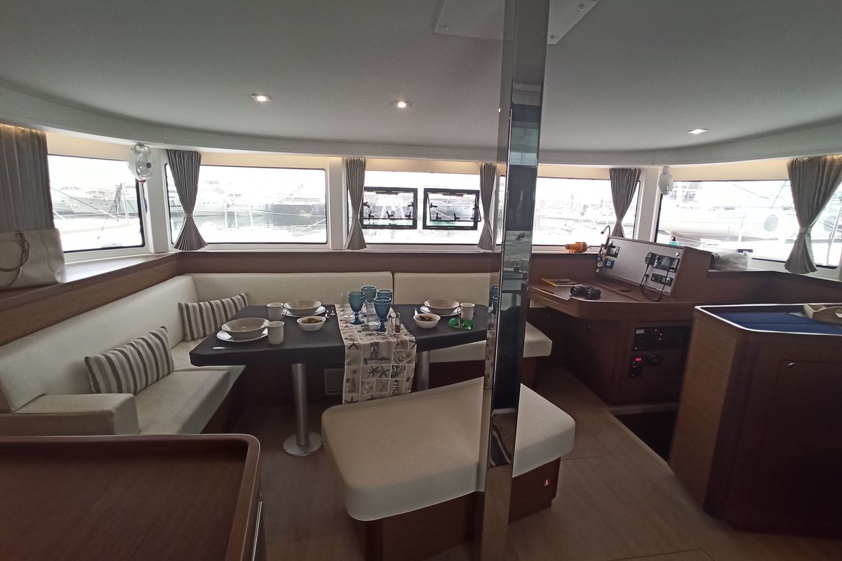 Salon of Aktis, a Lagoon 42 catamaran at Athens, Greece