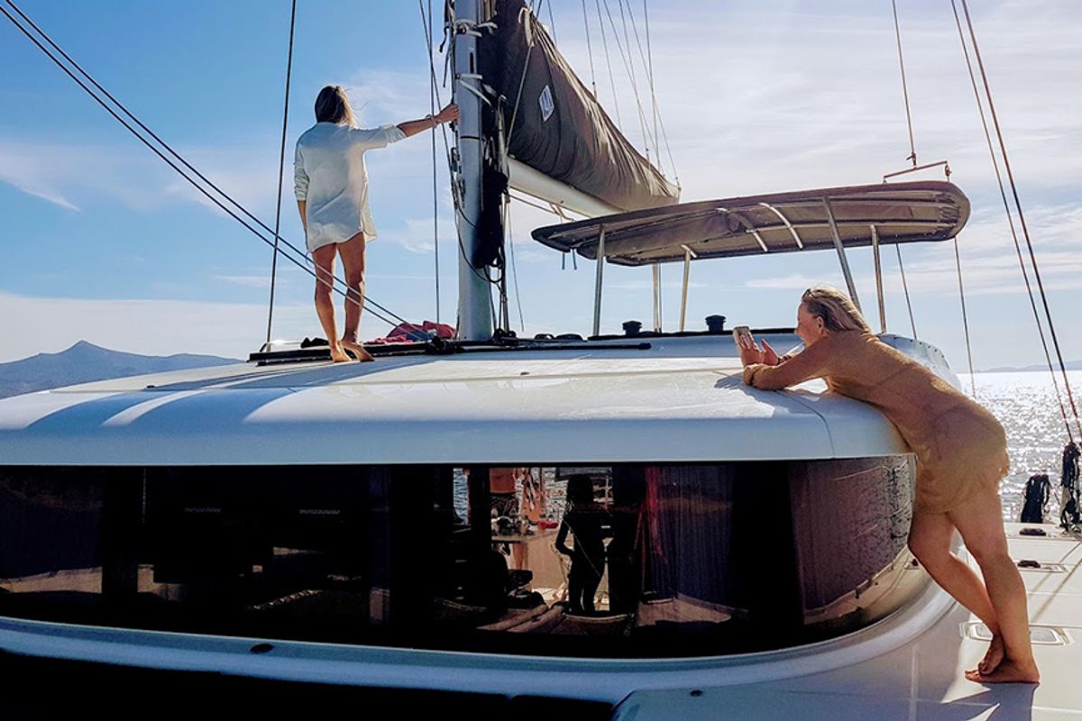 Deck of Aktis, a Lagoon 42 catamaran at Athens, Greece