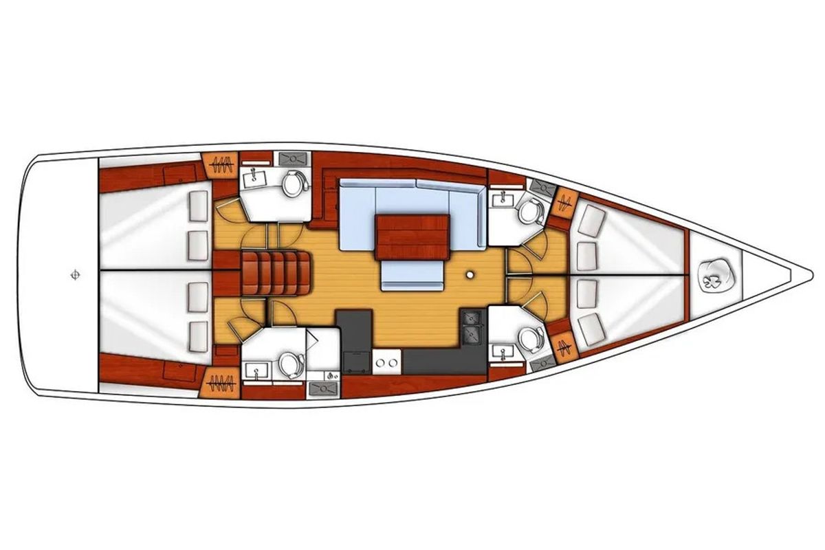 Floor plan of Cayetana, a Beneteau Oceanis 48 sailboat at Tonnarella, Italy