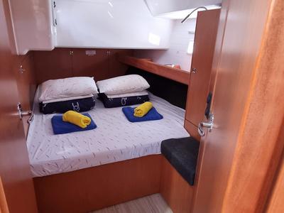 Cabin on Iustitia, a Bavaria Cruiser 46 sailboat at Split, Croatia