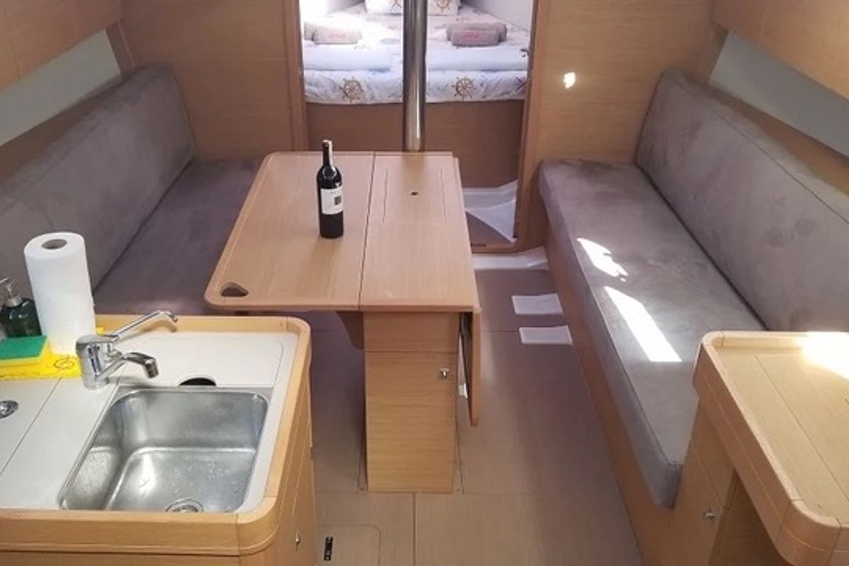 Salon of Ares1, a Dufour 360 GL sailboat at Marmaris, Turkey
