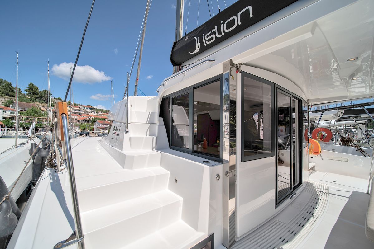 Exterior view of First Feeling, a Bali 4.2 catamaran at Skradin, Croatia