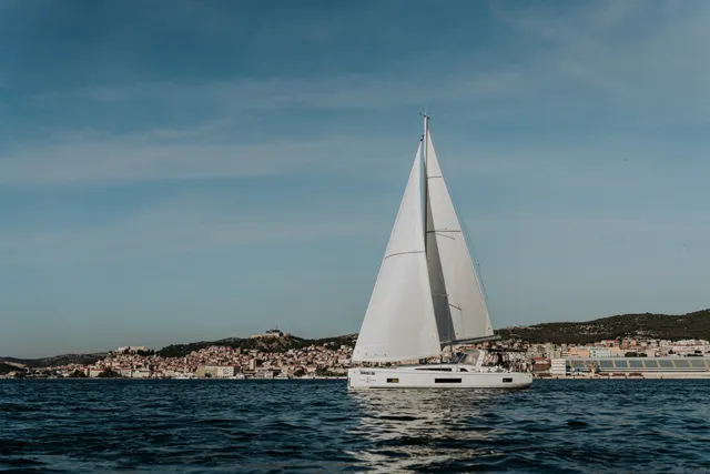 Exterior view of ZIA, a Beneteau Oceanis 46.1 sailboat at Grad Šibenik, Croatia