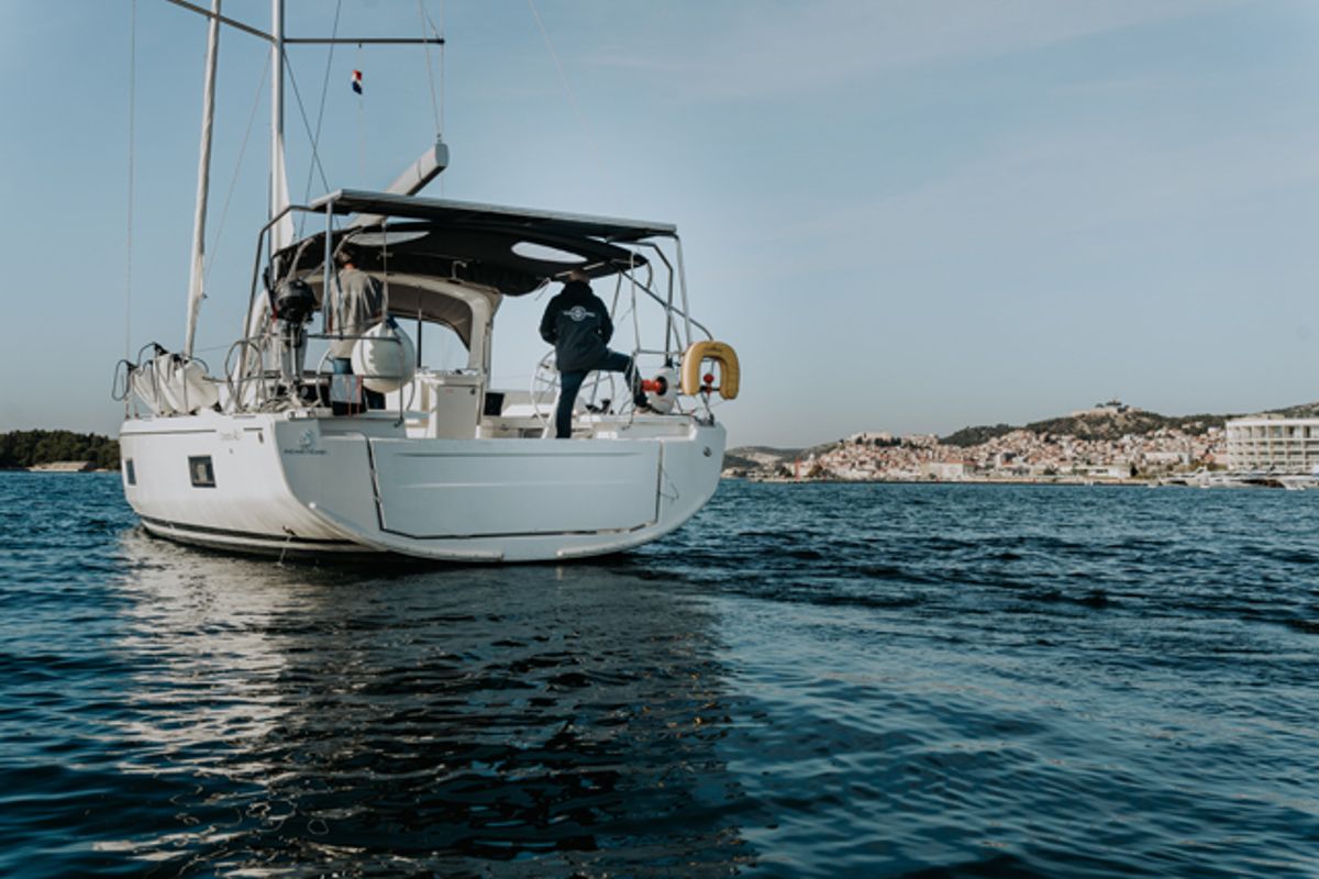 Exterior view of ZIA, a Beneteau Oceanis 46.1 sailboat at Grad Šibenik, Croatia