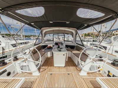 Cockpit of ZIA, a Beneteau Oceanis 46.1 sailboat at Grad Šibenik, Croatia
