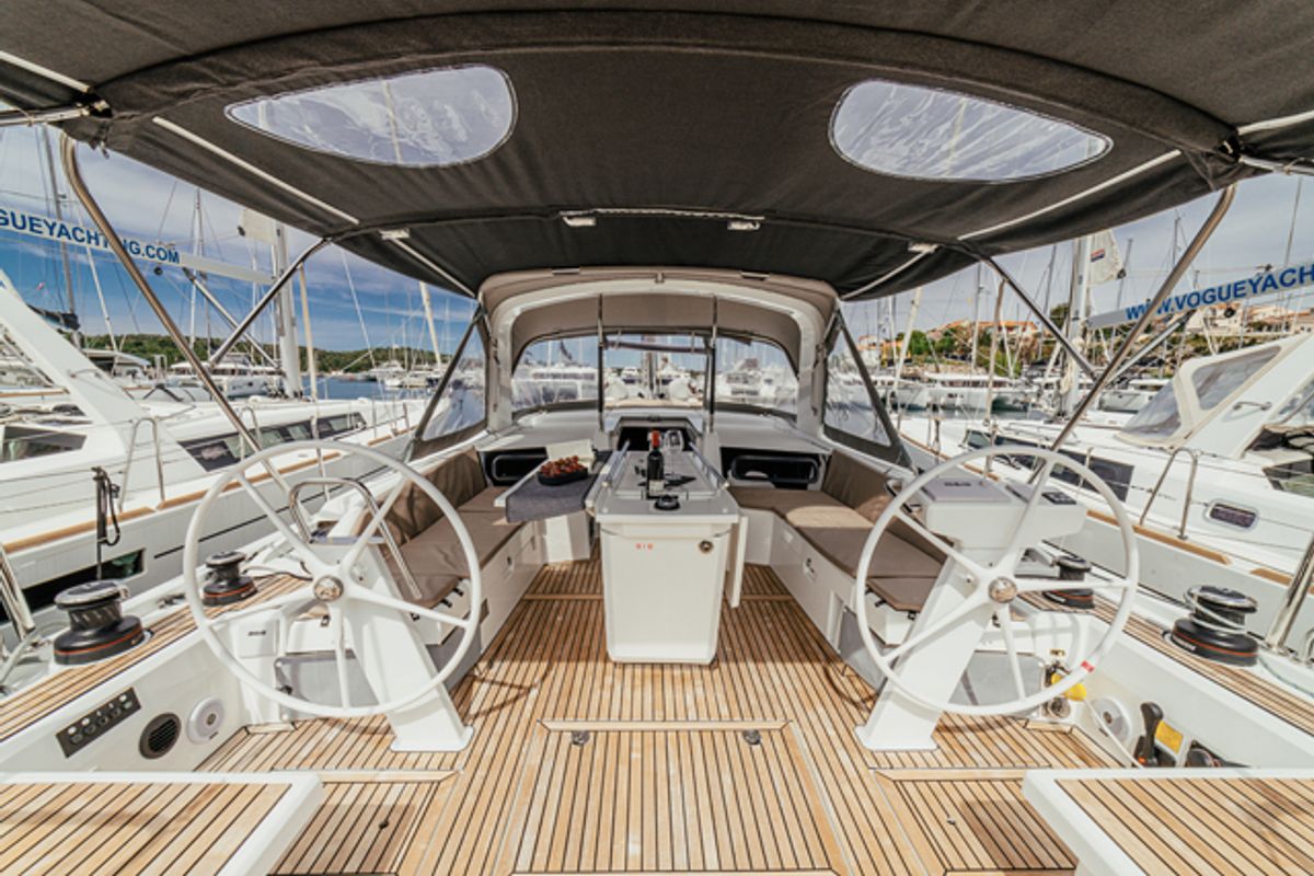 Cockpit of ZIA, a Beneteau Oceanis 46.1 sailboat at Grad Šibenik, Croatia