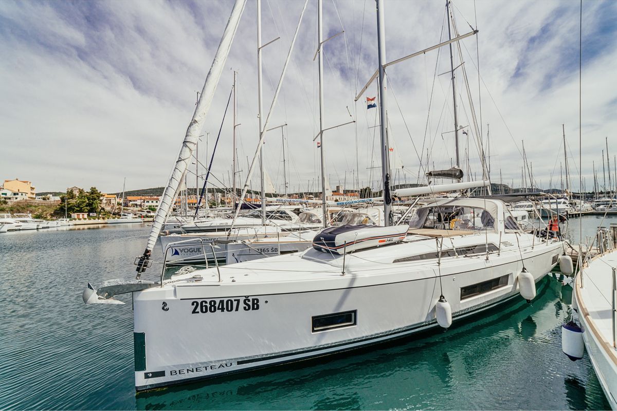 Exterior view of ZIA, a Beneteau Oceanis 46.1 sailboat at Grad Šibenik, Croatia