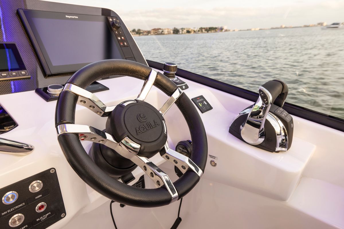 Cockpit of BATCAT, a Aquila Yachts Aquila 32 Sport catamaran at Ajaccio, France