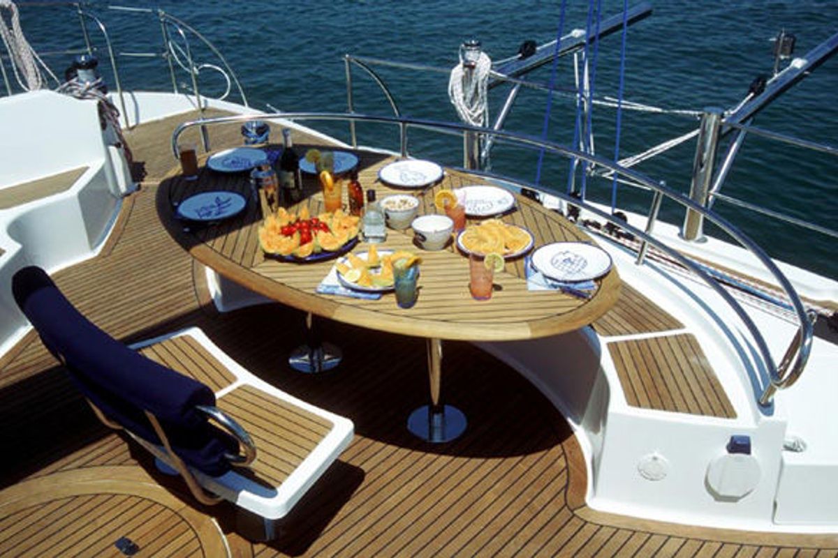 Deck of Whale, a Fountaine Pajot Eleuthera 60 catamaran at Palermo, Italy
