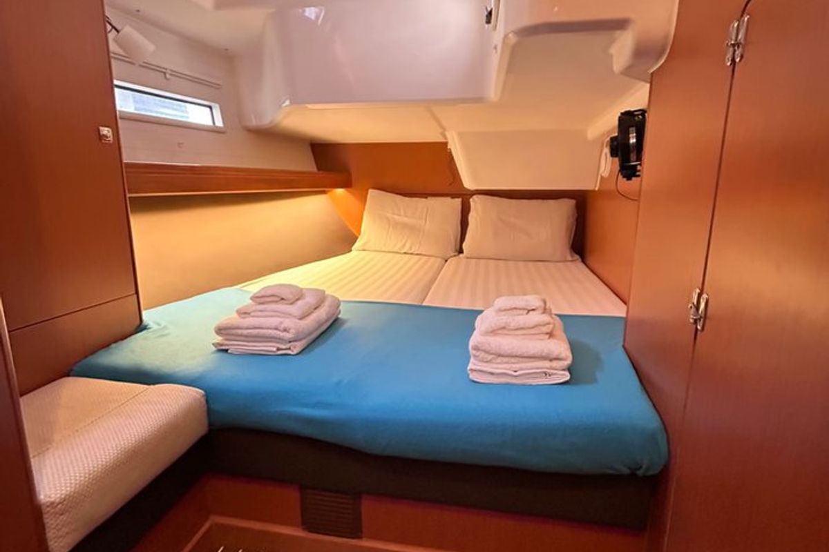 Cabin on Lina, a Bavaria Cruiser 51 sailboat at Athens, Greece