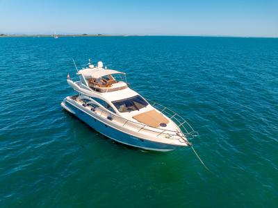 Exterior view of Lena, a Azimut 50 Flybridge yacht at Lignano Sabbiadoro / Lignan, Italy