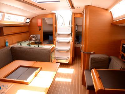 Salon of Feeling Fine, a Jeanneau Sun Odyssey 419 sailboat at Fethiye, Turkey