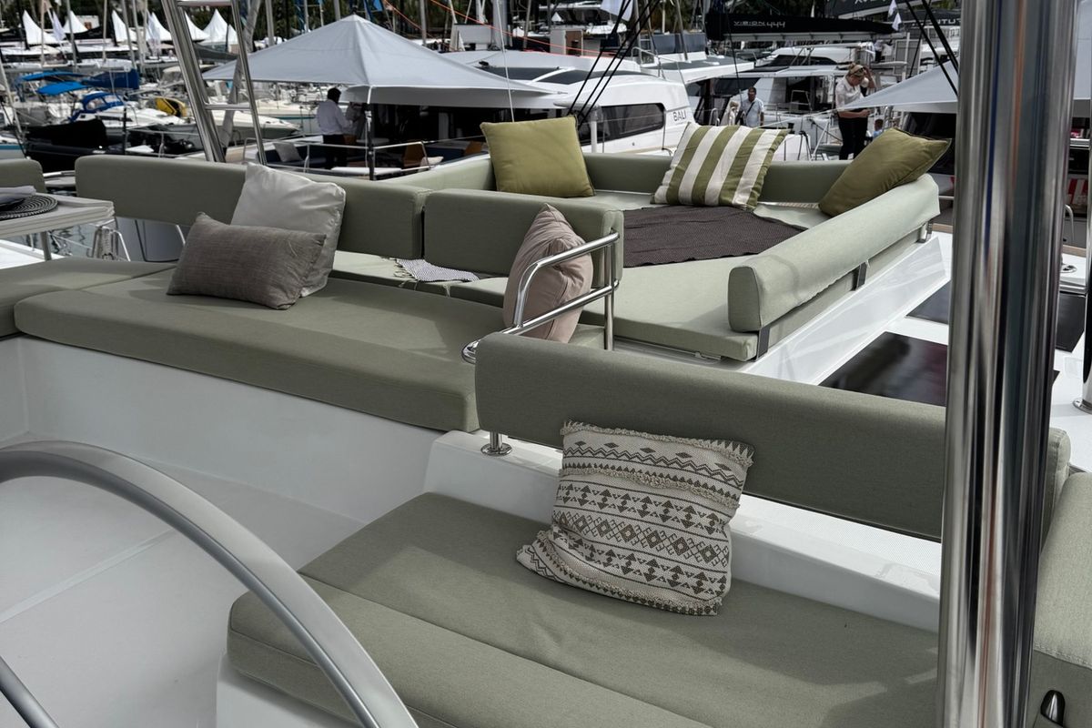 Deck of Katalea, a Bali 4.6 catamaran at Municipal Unit of Lefkada, Greece