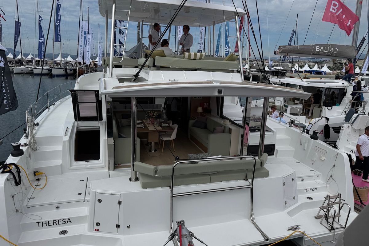 Deck of Katalea, a Bali 4.6 catamaran at Municipal Unit of Lefkada, Greece