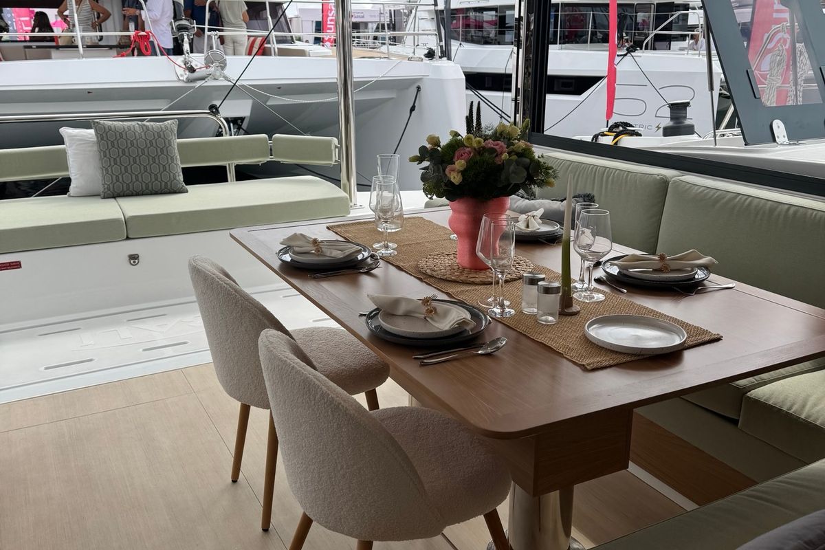 Deck of Katalea, a Bali 4.6 catamaran at Municipal Unit of Lefkada, Greece