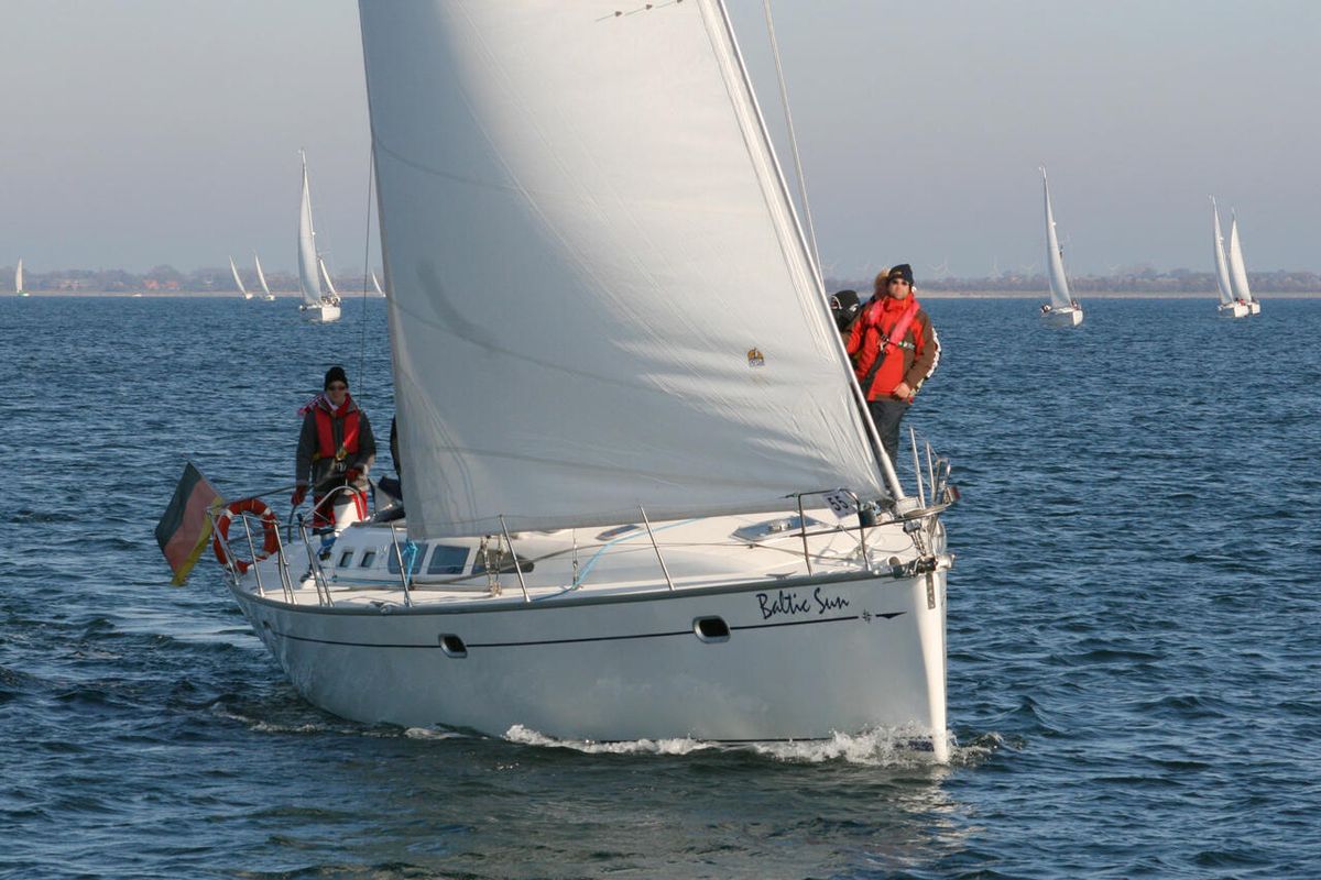 Exterior view of Baltic Sun, a Jeanneau Sun Odyssey 43 sailboat at Flensburg, Germany