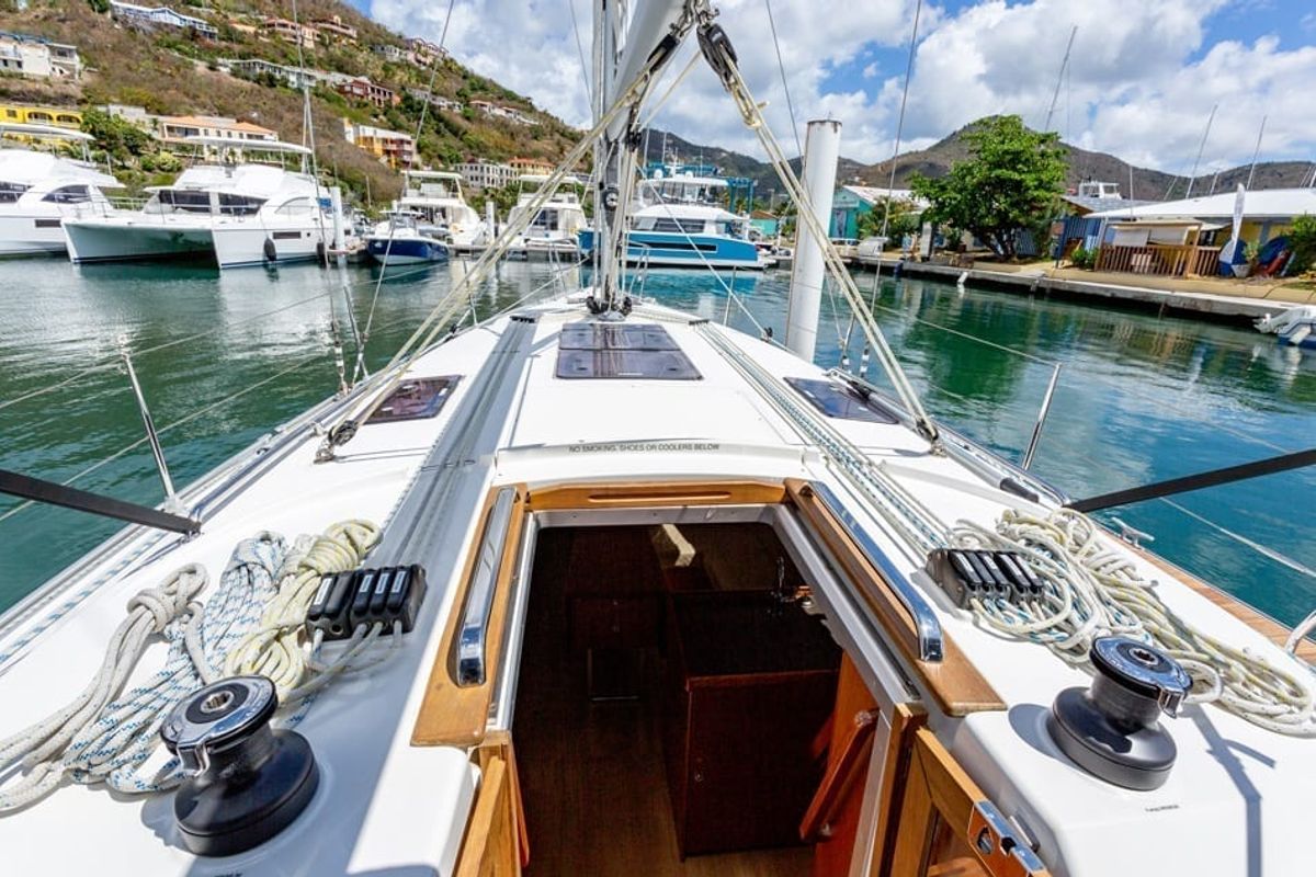 Deck of New Beginnings, a Bavaria 37 sailboat at Road Town, British Virgin Islands