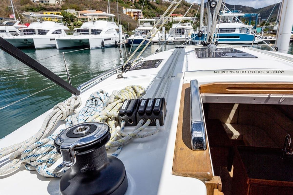Deck of New Beginnings, a Bavaria 37 sailboat at Road Town, British Virgin Islands