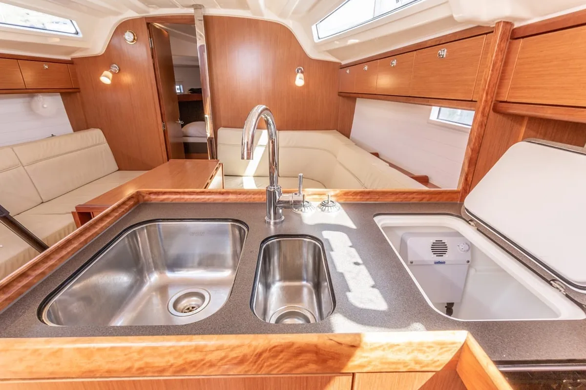 Galley of New Beginnings, a Bavaria 37 sailboat at Road Town, British Virgin Islands