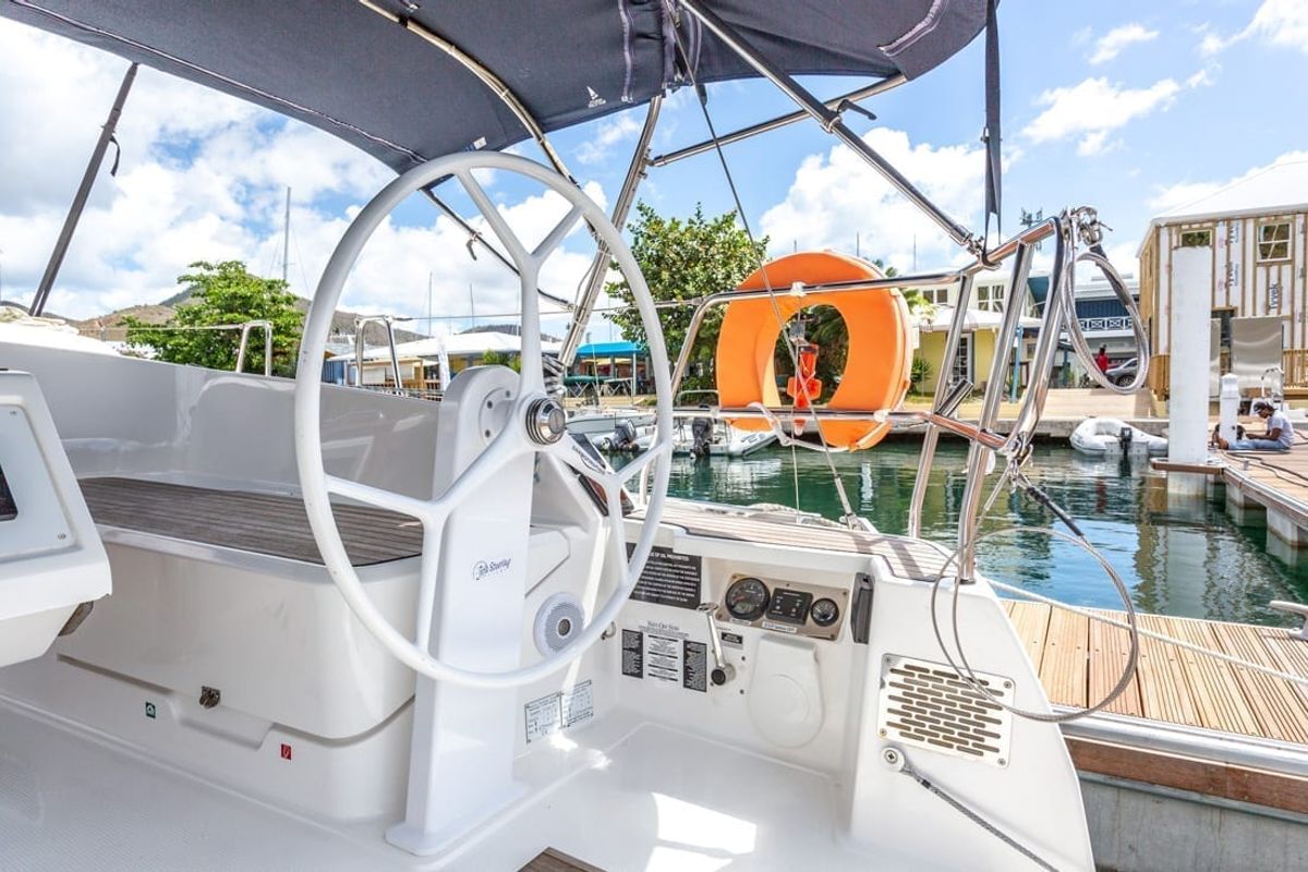 Cockpit of New Beginnings, a Bavaria 37 sailboat at Road Town, British Virgin Islands