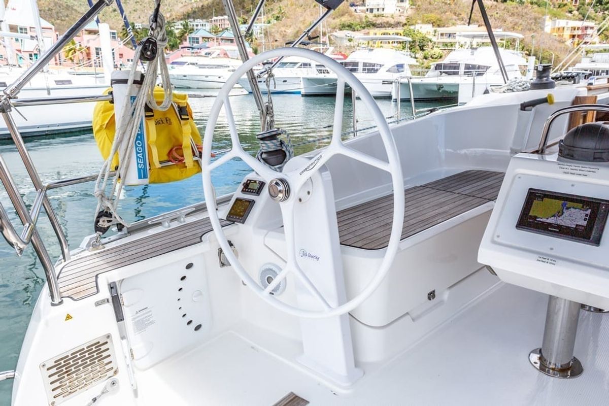 Cockpit of New Beginnings, a Bavaria 37 sailboat at Road Town, British Virgin Islands