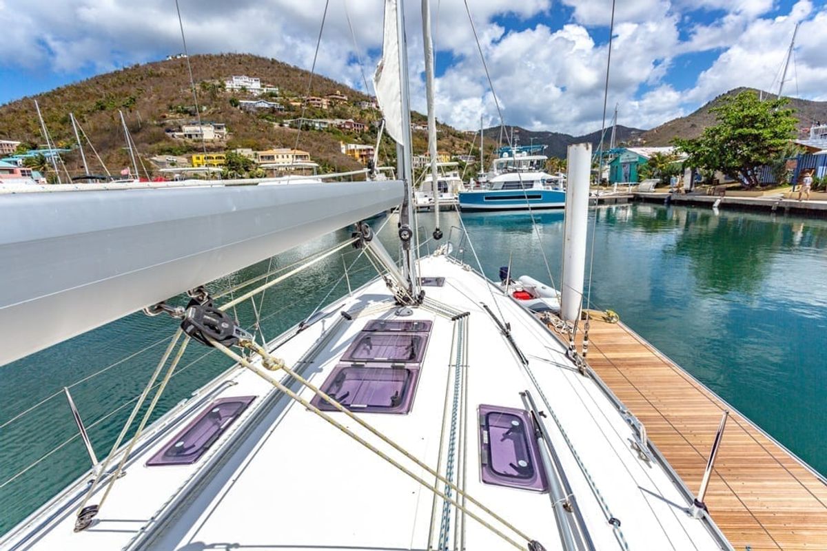 Deck of New Beginnings, a Bavaria 37 sailboat at Road Town, British Virgin Islands