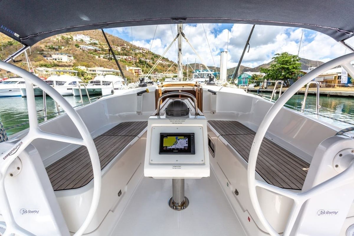 Cockpit of New Beginnings, a Bavaria 37 sailboat at Road Town, British Virgin Islands