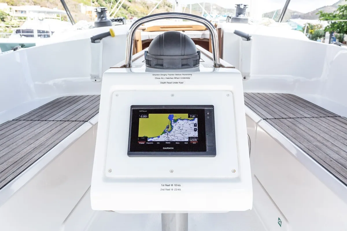 Cockpit of New Beginnings, a Bavaria 37 sailboat at Road Town, British Virgin Islands