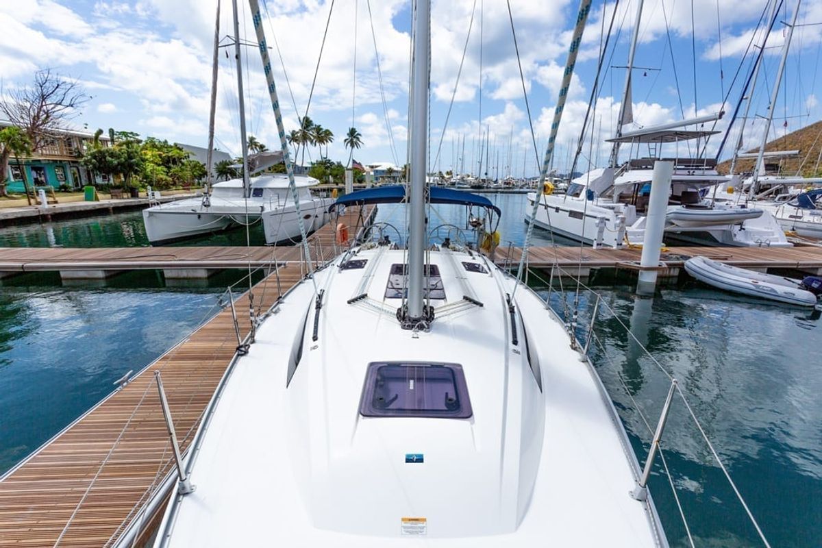 Deck of New Beginnings, a Bavaria 37 sailboat at Road Town, British Virgin Islands