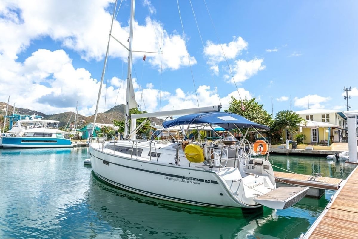 Exterior view of New Beginnings, a Bavaria 37 sailboat at Road Town, British Virgin Islands