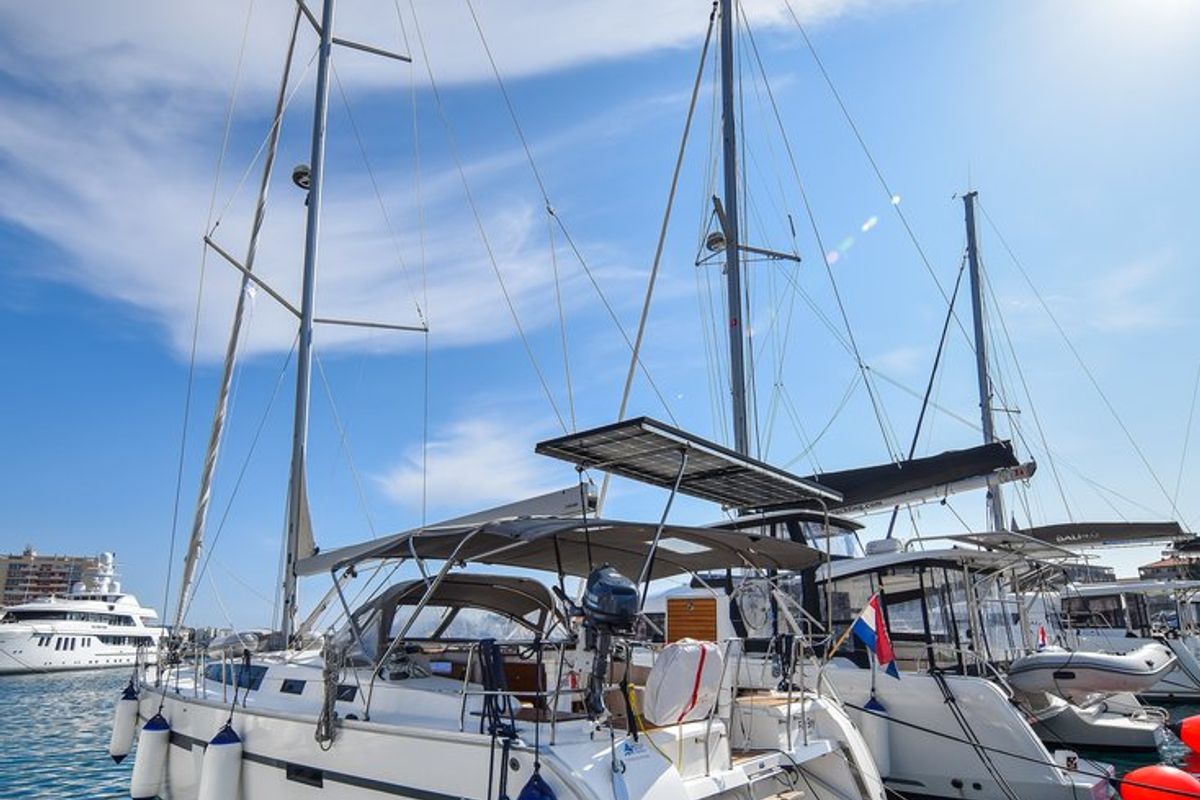 Cockpit of Fat Boy, a Bavaria Cruiser 56 sailboat at Zadar, Croatia