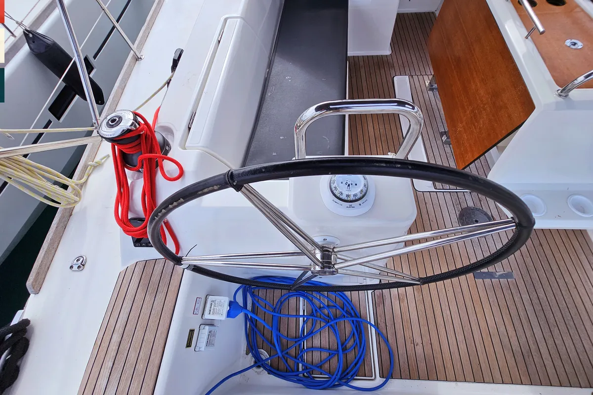 Cockpit of Katajina AC/Gen, a Dufour 460 Grand Large sailboat at Općina Rogoznica, Croatia