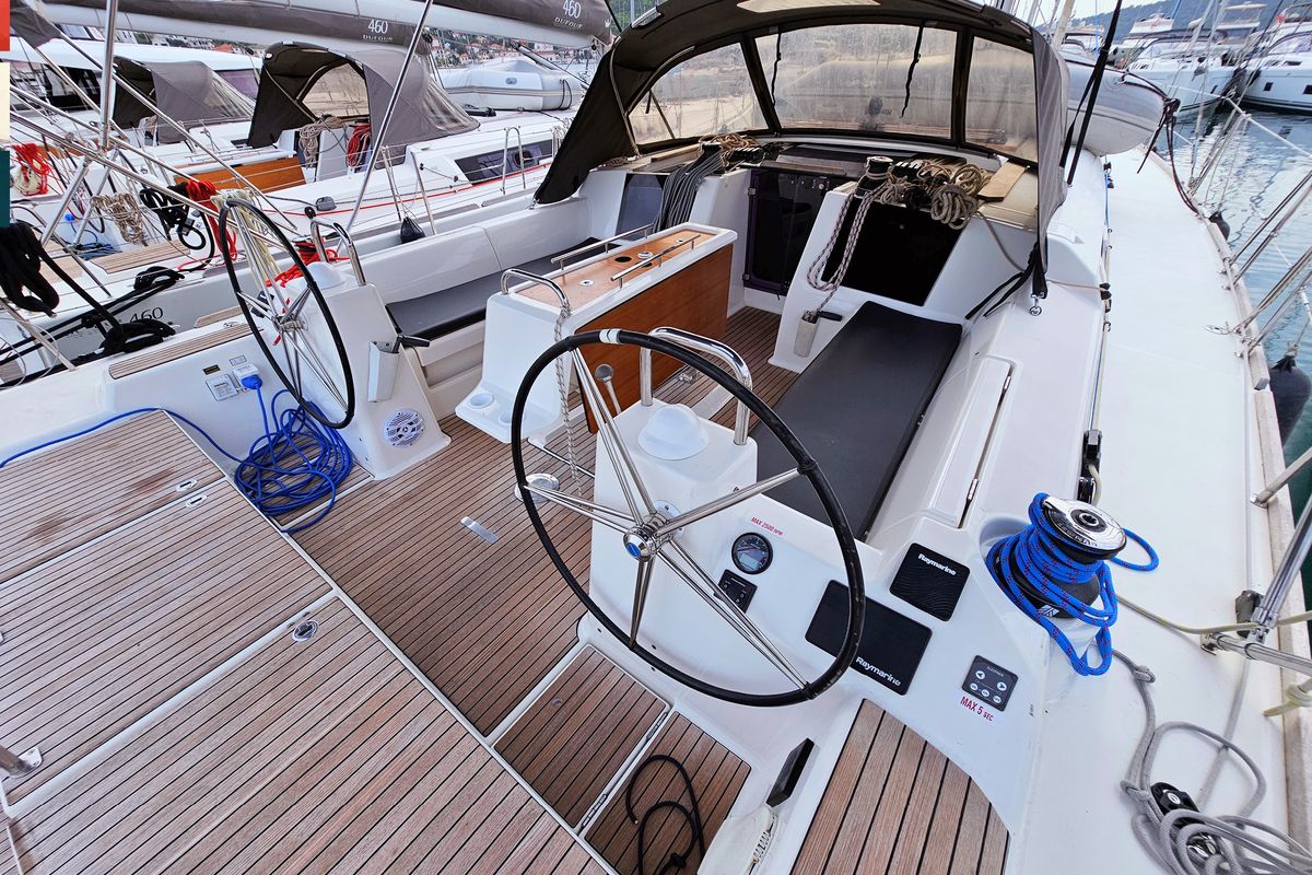 Cockpit of Katajina AC/Gen, a Dufour 460 Grand Large sailboat at Općina Rogoznica, Croatia