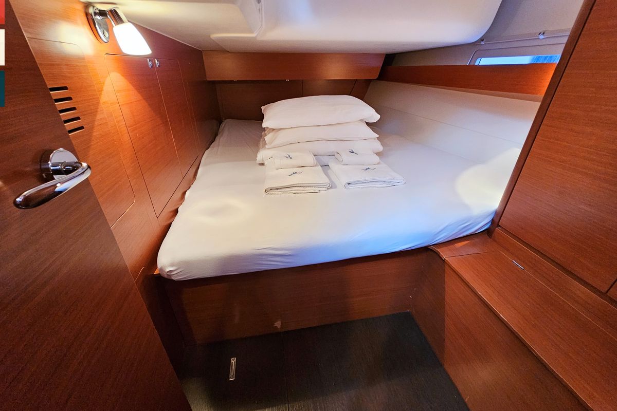 Cabin on Katajina AC/Gen, a Dufour 460 Grand Large sailboat at Općina Rogoznica, Croatia