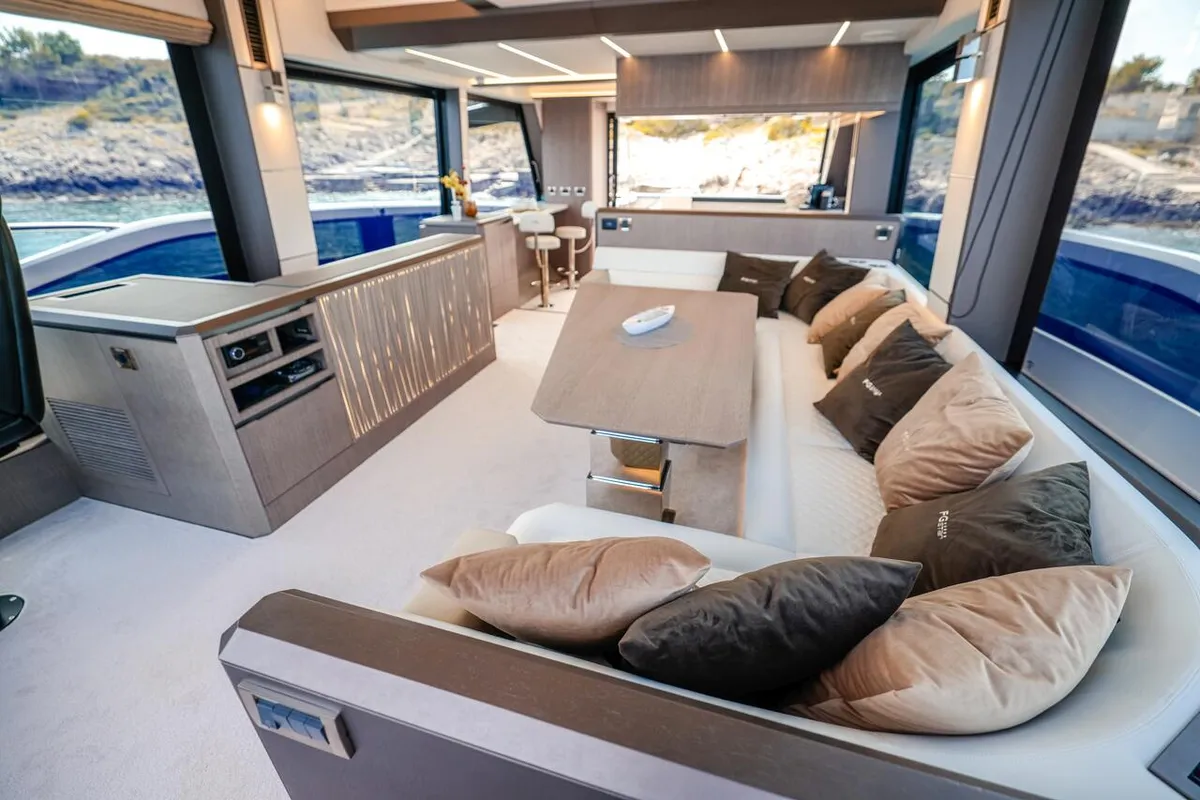 Salon of FGstar, a Galeon 640 Fly yacht at Seget Donji, Croatia